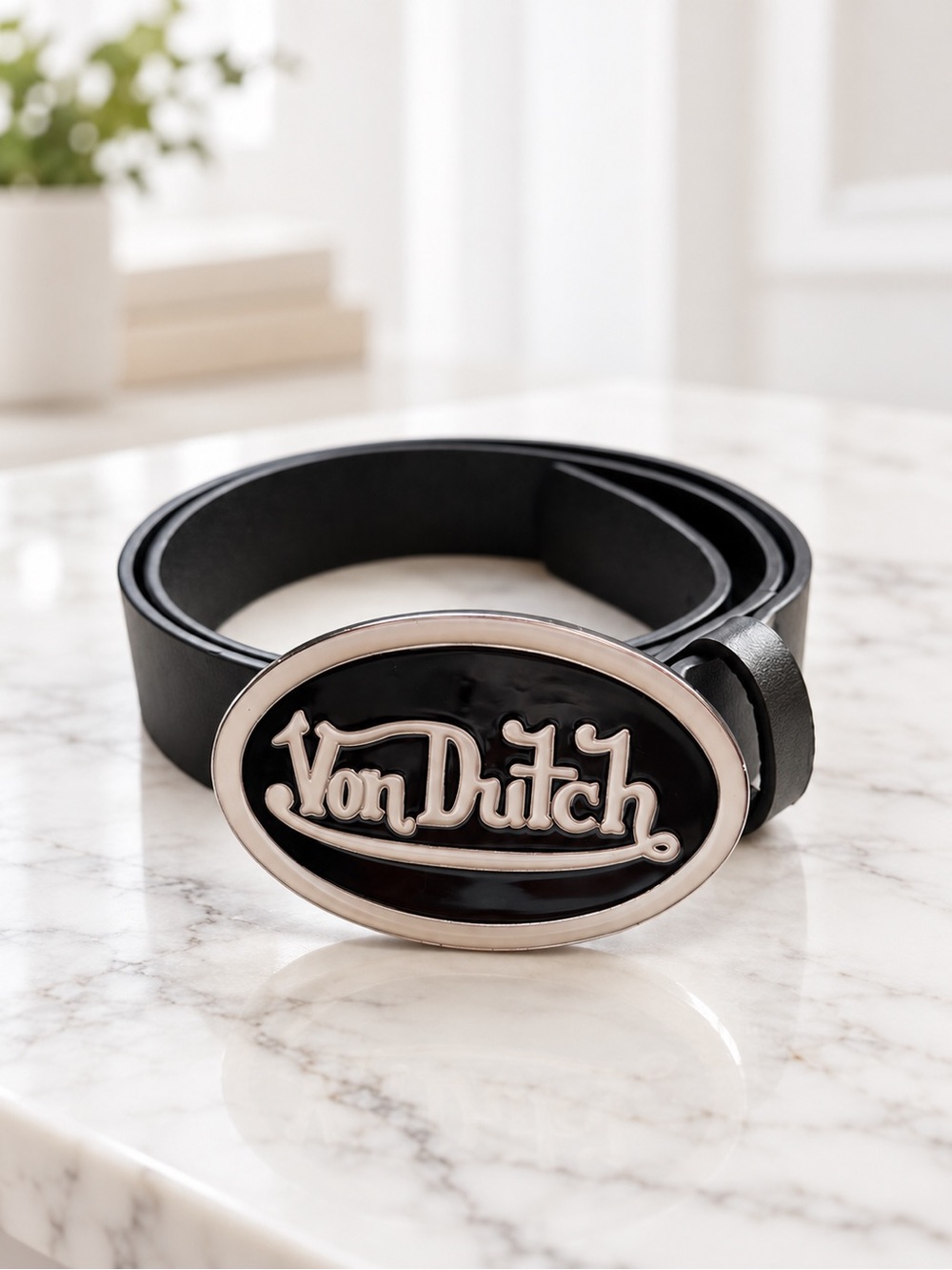 Von Dutch Black Logo Belt Large Oval Buckle Y2K – 45” – NWOT
